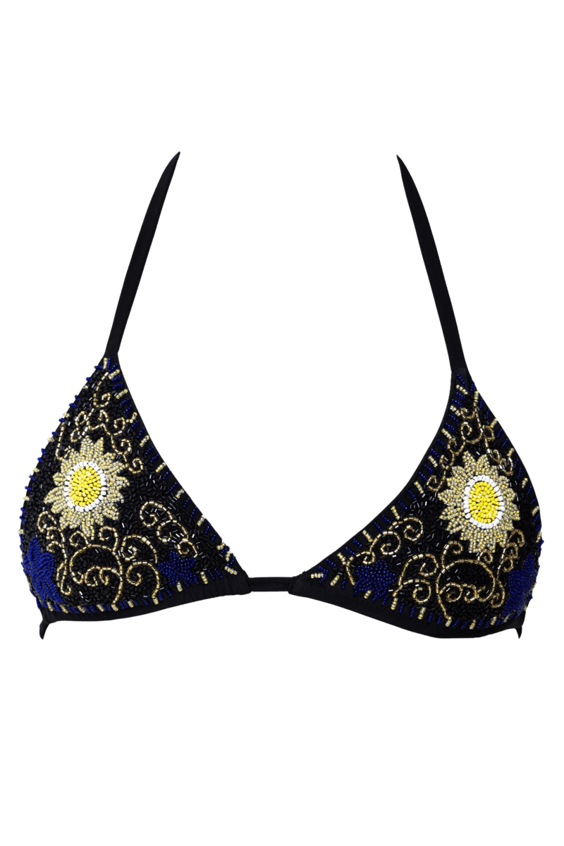 Dark Tide Hand - Beaded Embellished Triangle Bikini Top - Self - Adore
