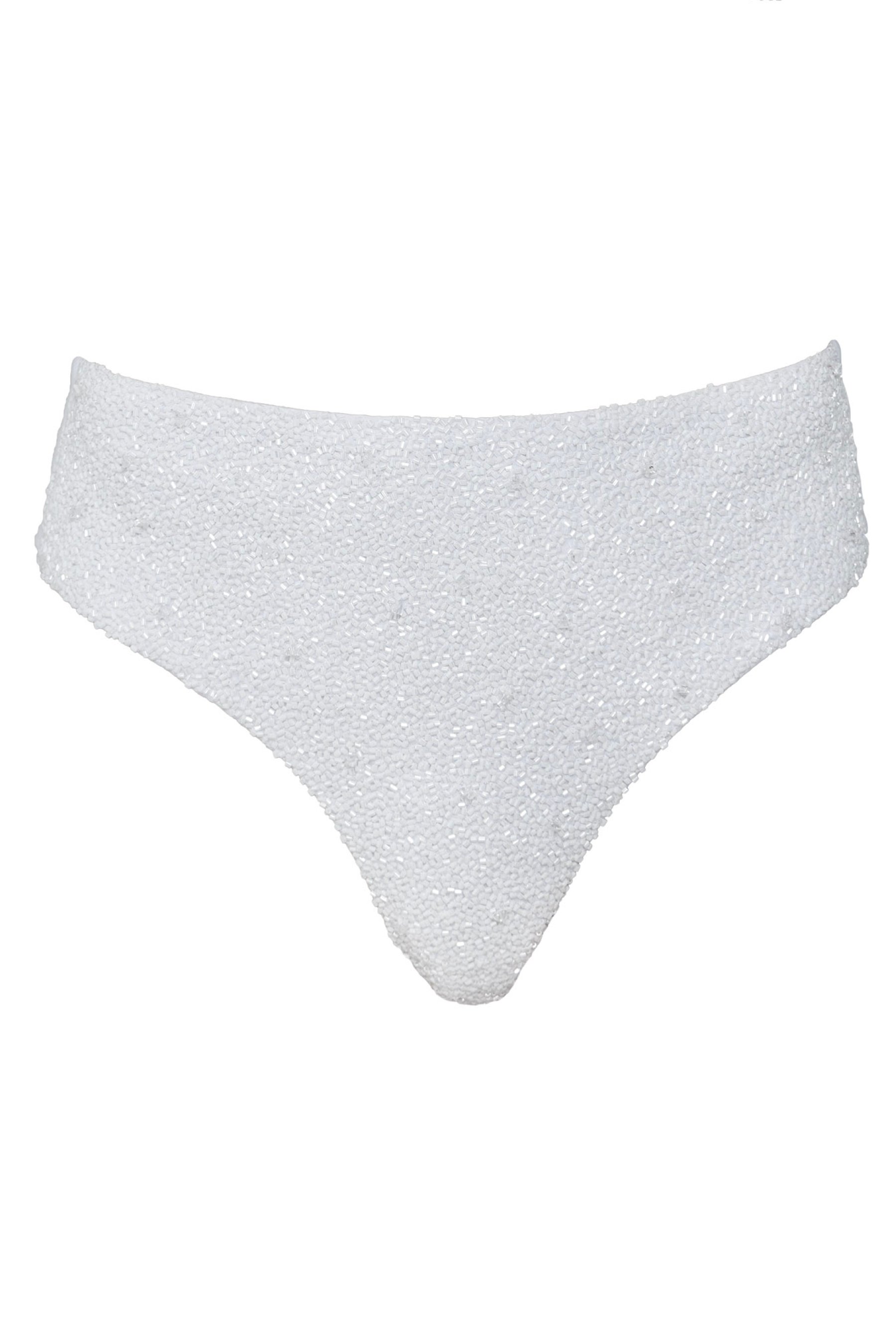 Eternal White Hand-Beaded Embellished High-Waisted Bikini Bottom