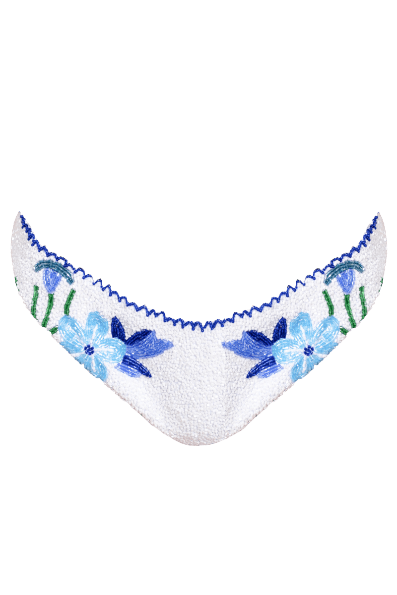 Euro Summer Hand - Beaded Embellished Bikini Bottom - White/Blue - Self - Adore