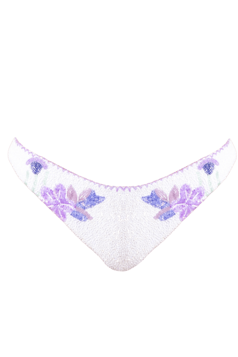 Euro Summer Hand - Beaded Embellished Bikini Bottom - White/Purple - Self - Adore