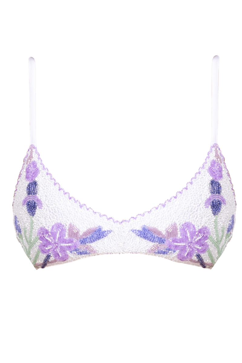 Euro Summer Hand - Beaded Embellished Bikini Top - White/Purple - Self - Adore