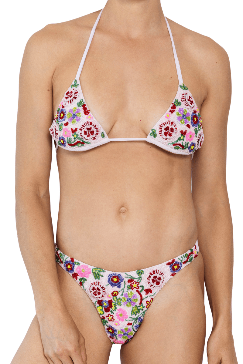 Fleur 3D Hand - Beaded Embellished Bikini Top - Pale Pink - Self - Adore