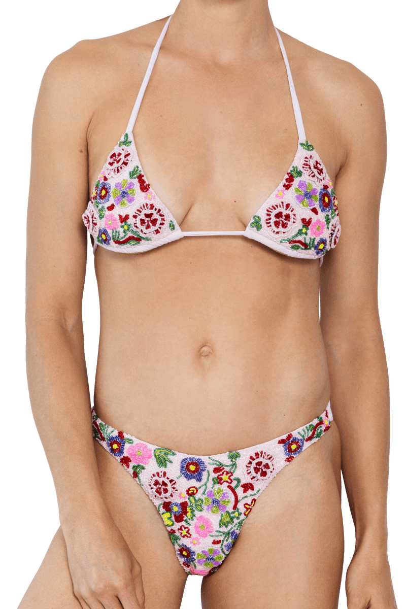 Fleur 3D Hand - Beaded Embellished Bikini Top - Pale Pink - Self - Adore