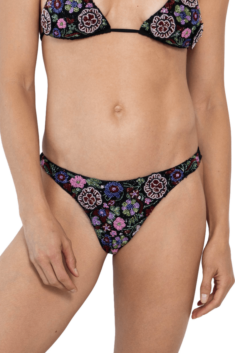Fleur 3D Hand - Beaded Embellished Bikini Top - Black - Self - Adore