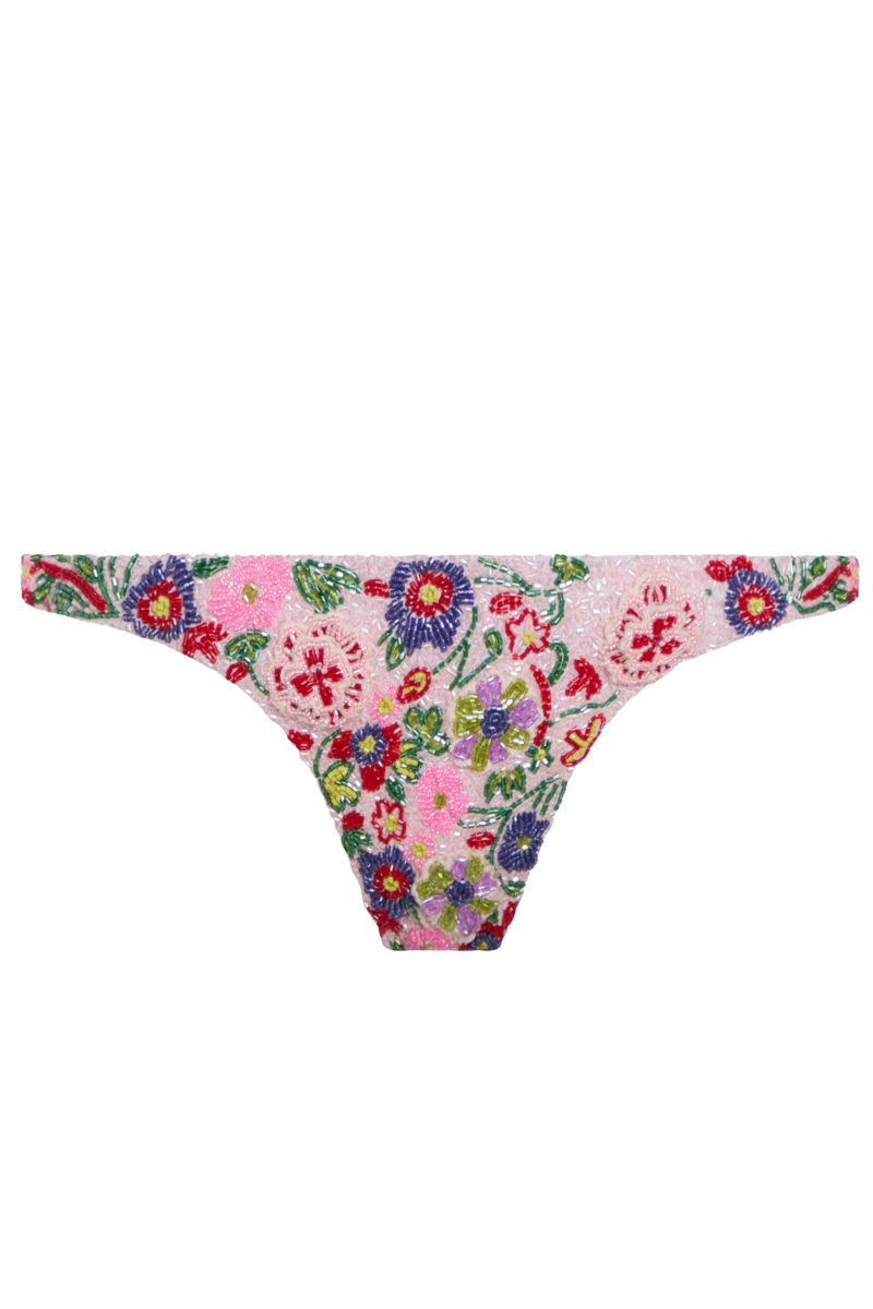 Fleur 3D Hand-Beaded Embellished Bikini Bottom - Pale Pink - Self-Adore