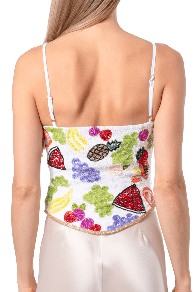 Fruit Hand - Beaded Embellished Corset Top - White - Self - Adore