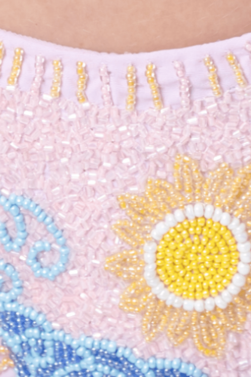 High Tide Hand - Beaded Embellished Bikini Bottom - Pale Pink - Self - Adore