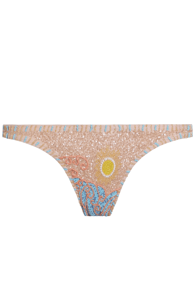 High Tide Hand-Beaded Embellished Bikini Bottom - Sand - Self-Adore
