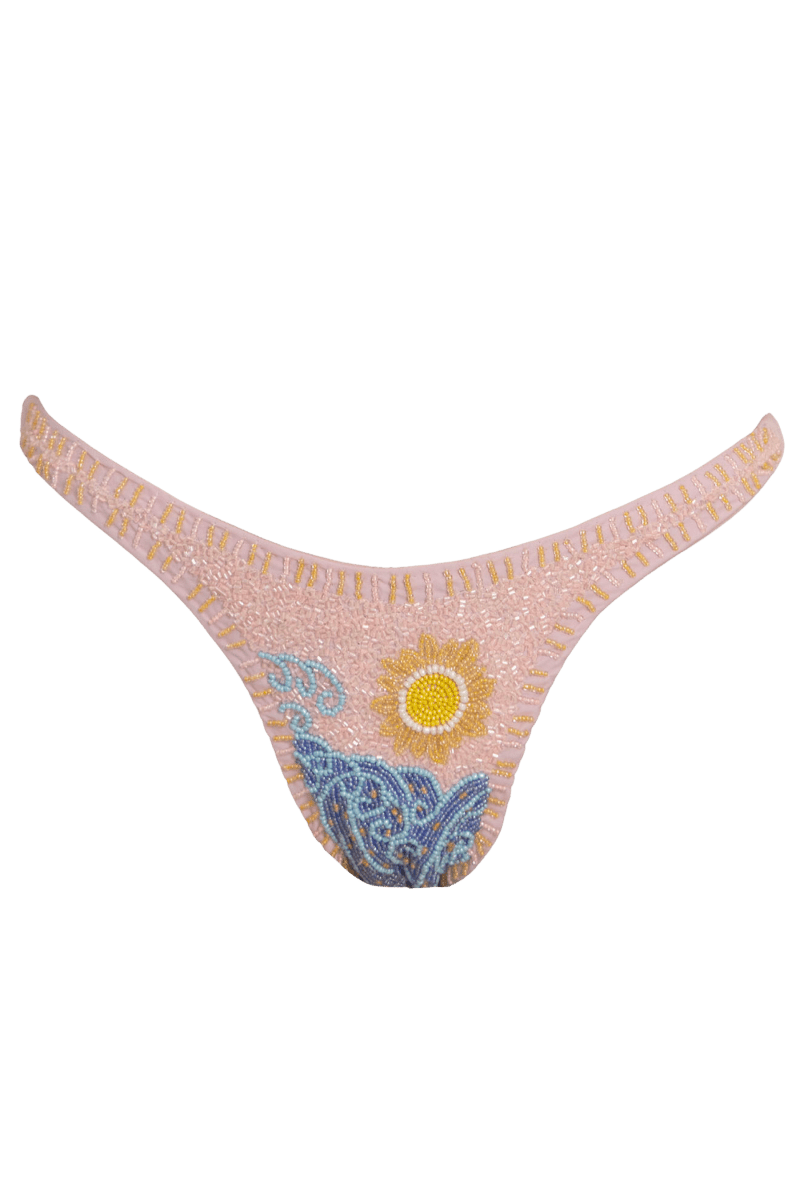 High Tide Hand - Beaded Embellished Bikini Bottom - Pale Pink - Self - Adore