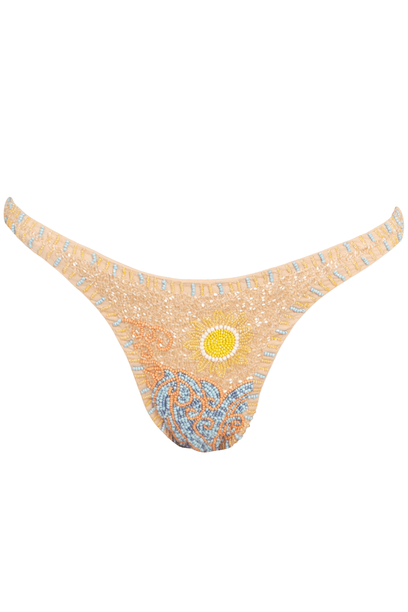 High Tide Hand - Beaded Embellished Bikini Bottom - Sand - Self - Adore
