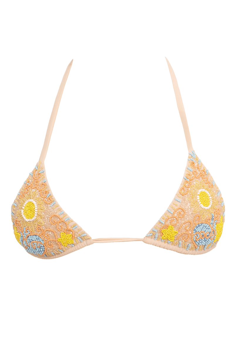 High Tide Hand - Beaded Embellished Triangle Bikini Top - Sand - Self - Adore