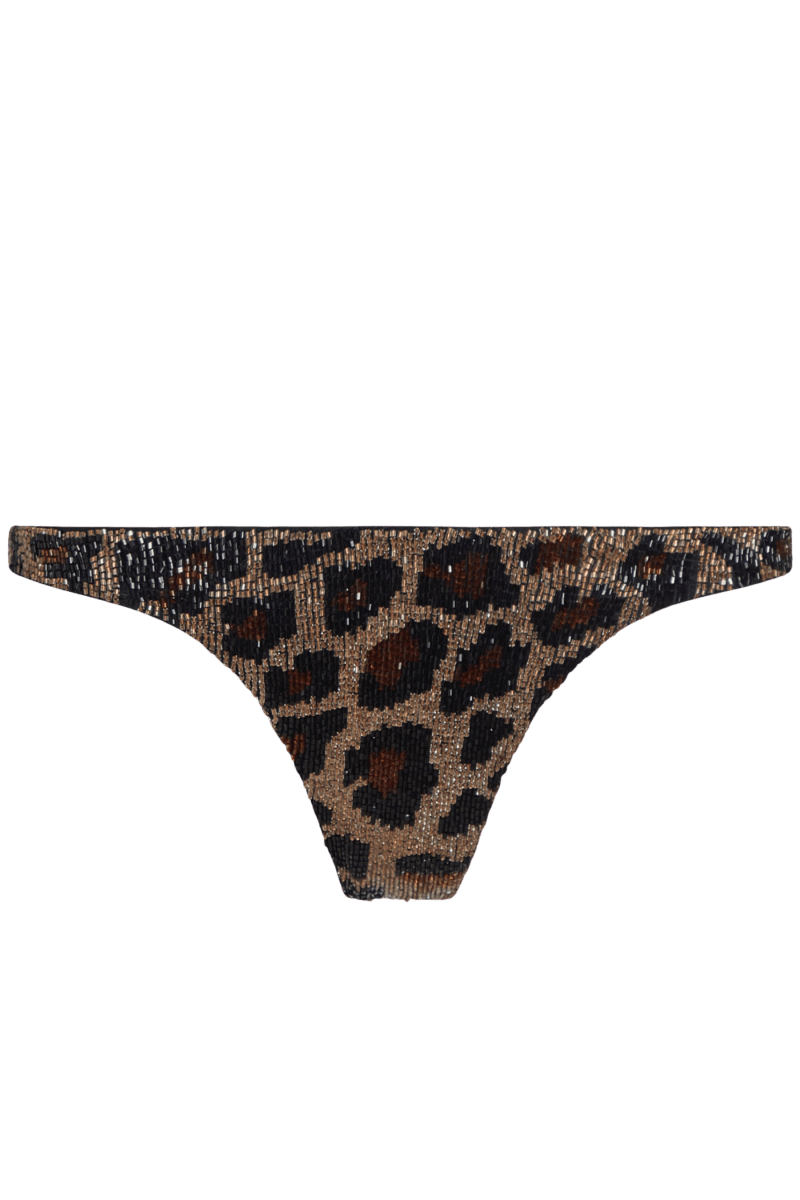 Leopard Hand-Beaded Embellished Bikini Bottom - Black - Self-Adore