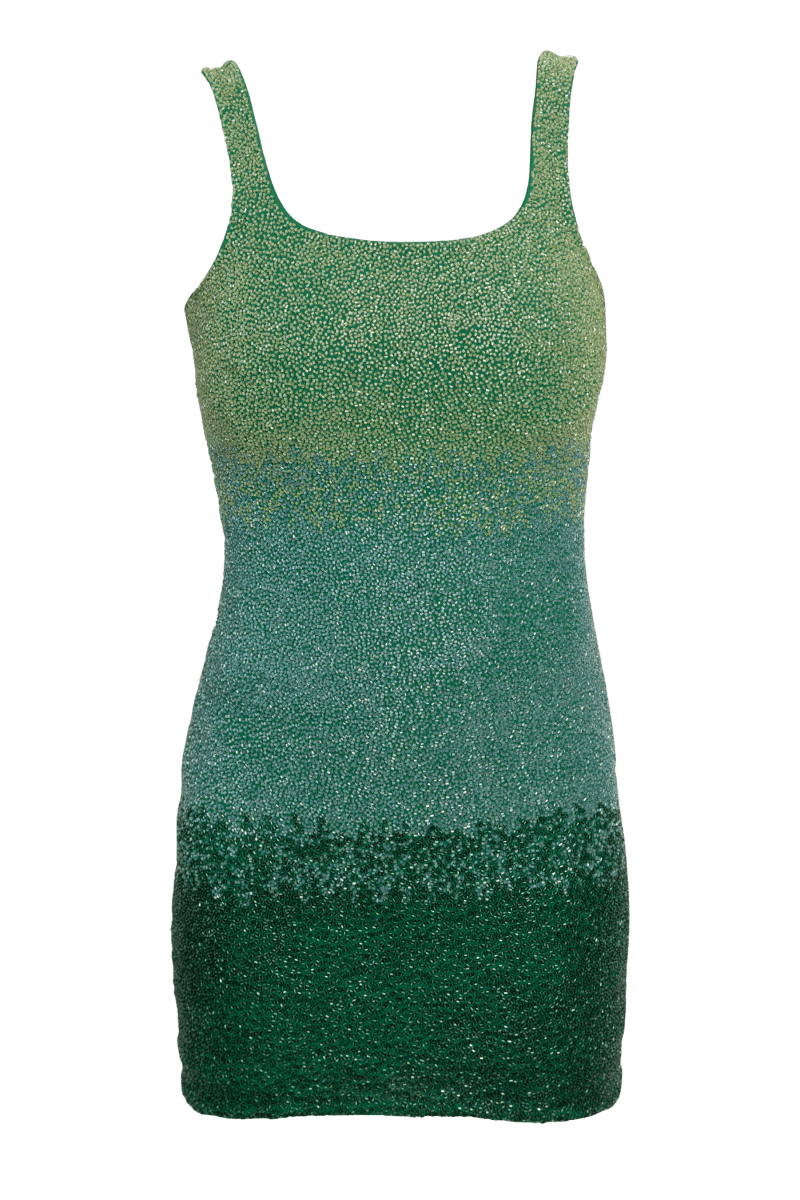 Ombre Hand - Beaded Embellished Mini Dress - Green - Self - Adore