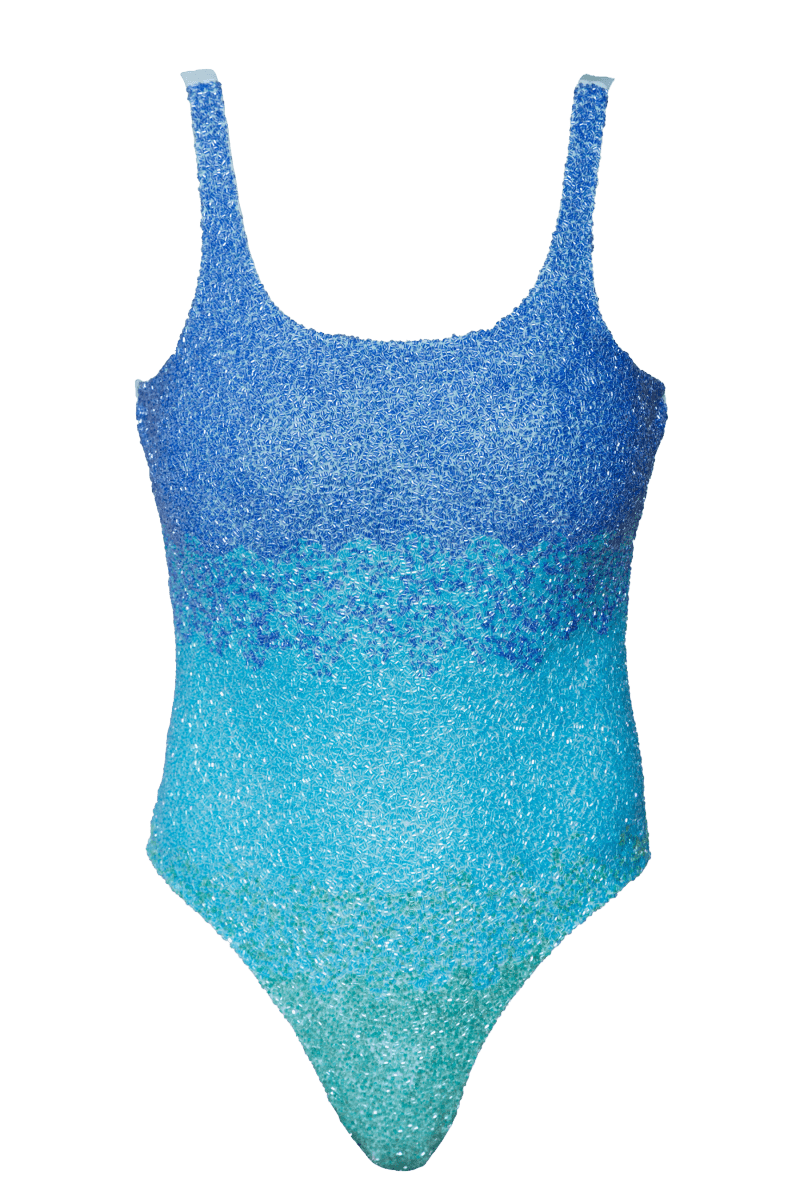 Ombre Hand - Beaded Embellished One - Piece Swimsuit - Blue - Self - Adore