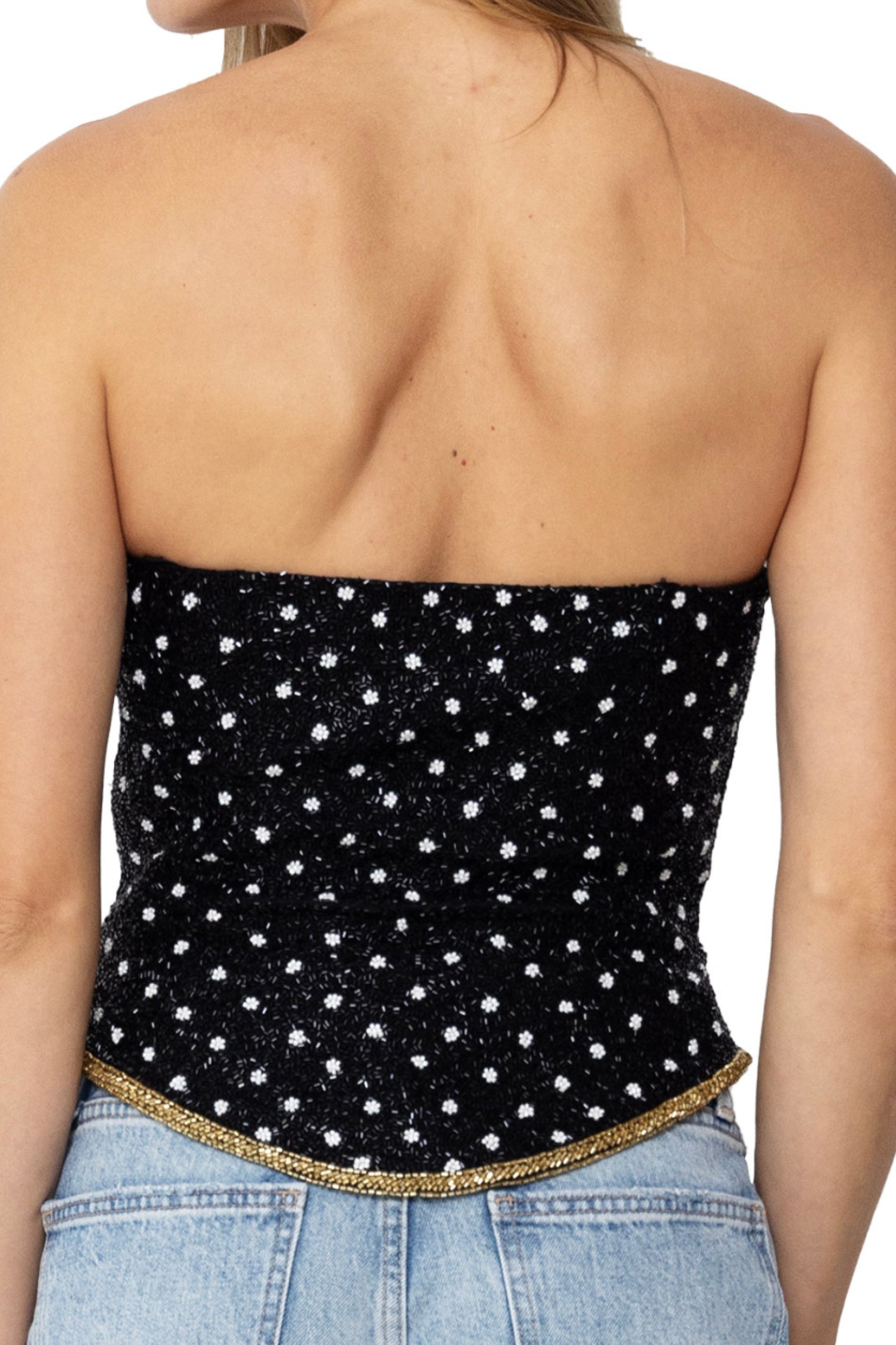 Perla Hand-Beaded Embellished Corset Top - Black