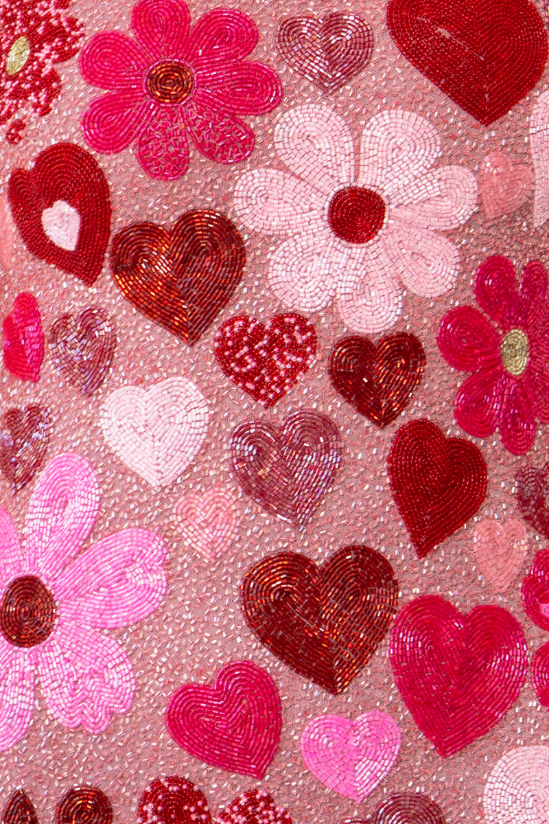 Pink Bouquet Hand - Beaded Embellished Mini Dress - Self - Adore