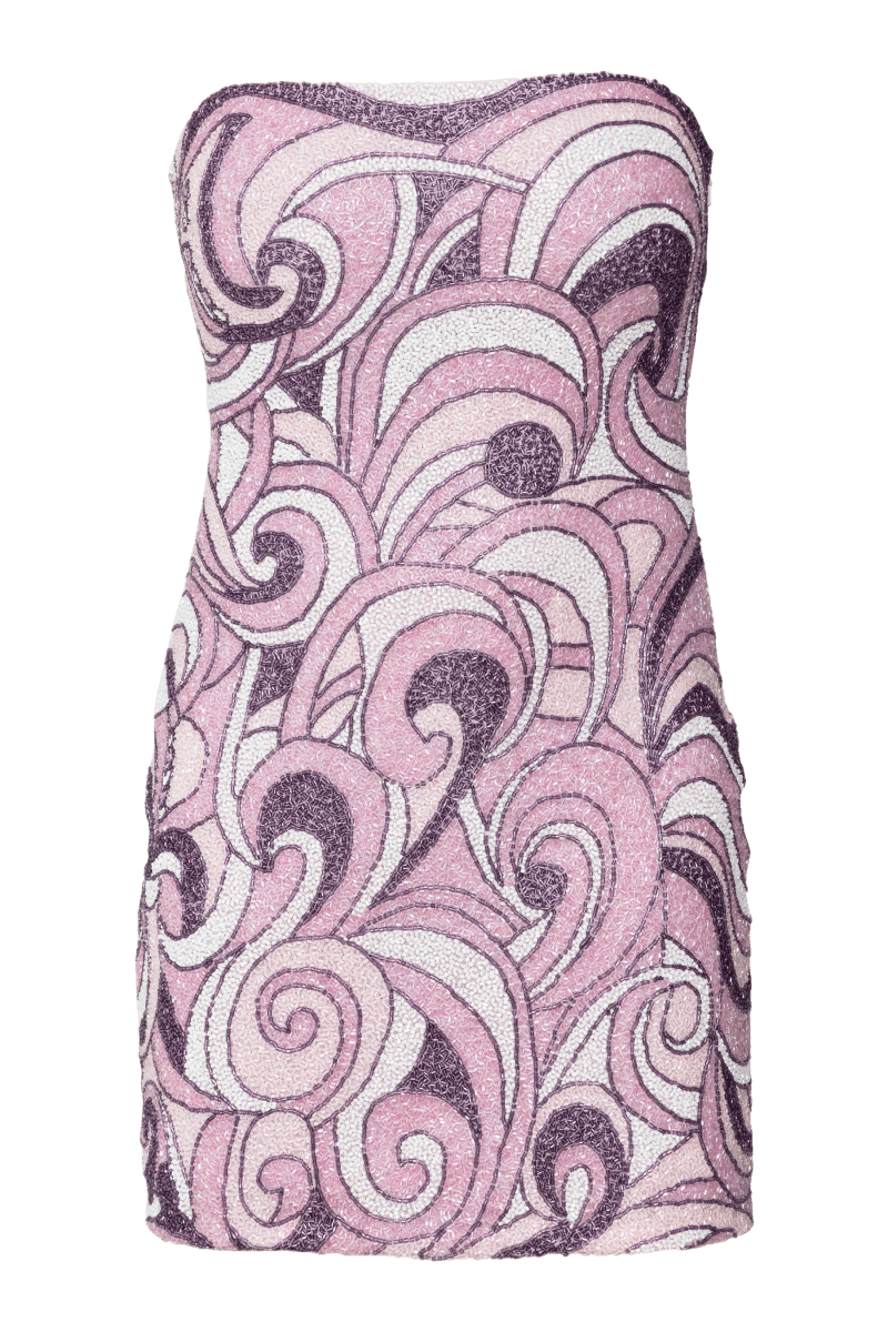 Veronica Hand - Beaded Embellished Mini Dress - Pink/Purple - Self - Adore