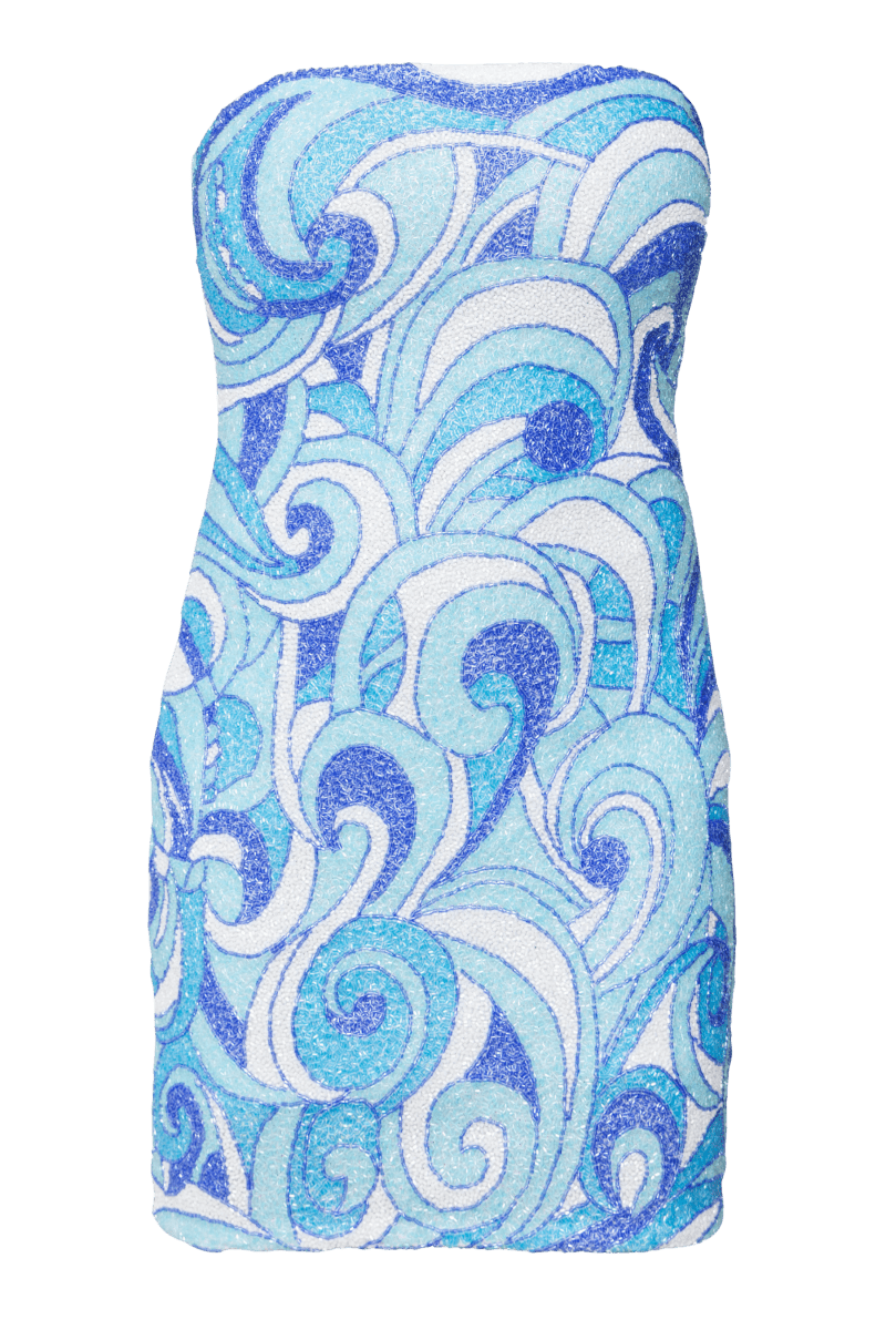 Veronica Hand - Beaded Embellished Mini Dress - Blue/Green - Self - Adore