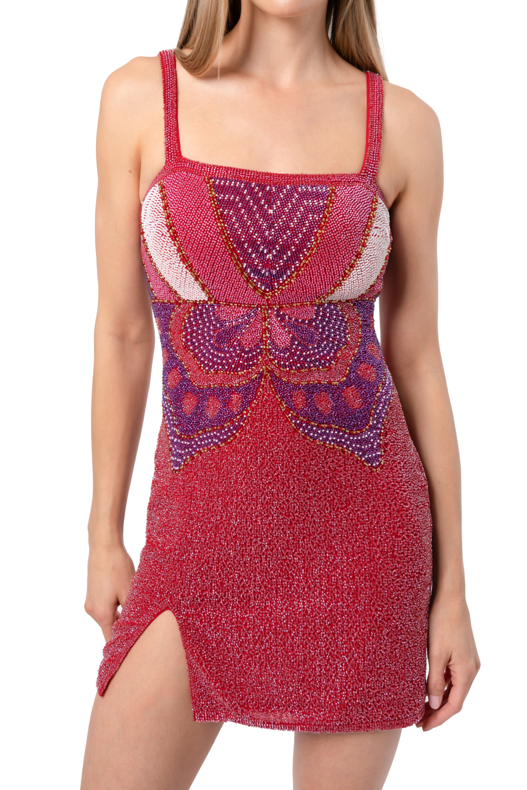 Butterfly Hand-Beaded Embellished Mini Dress