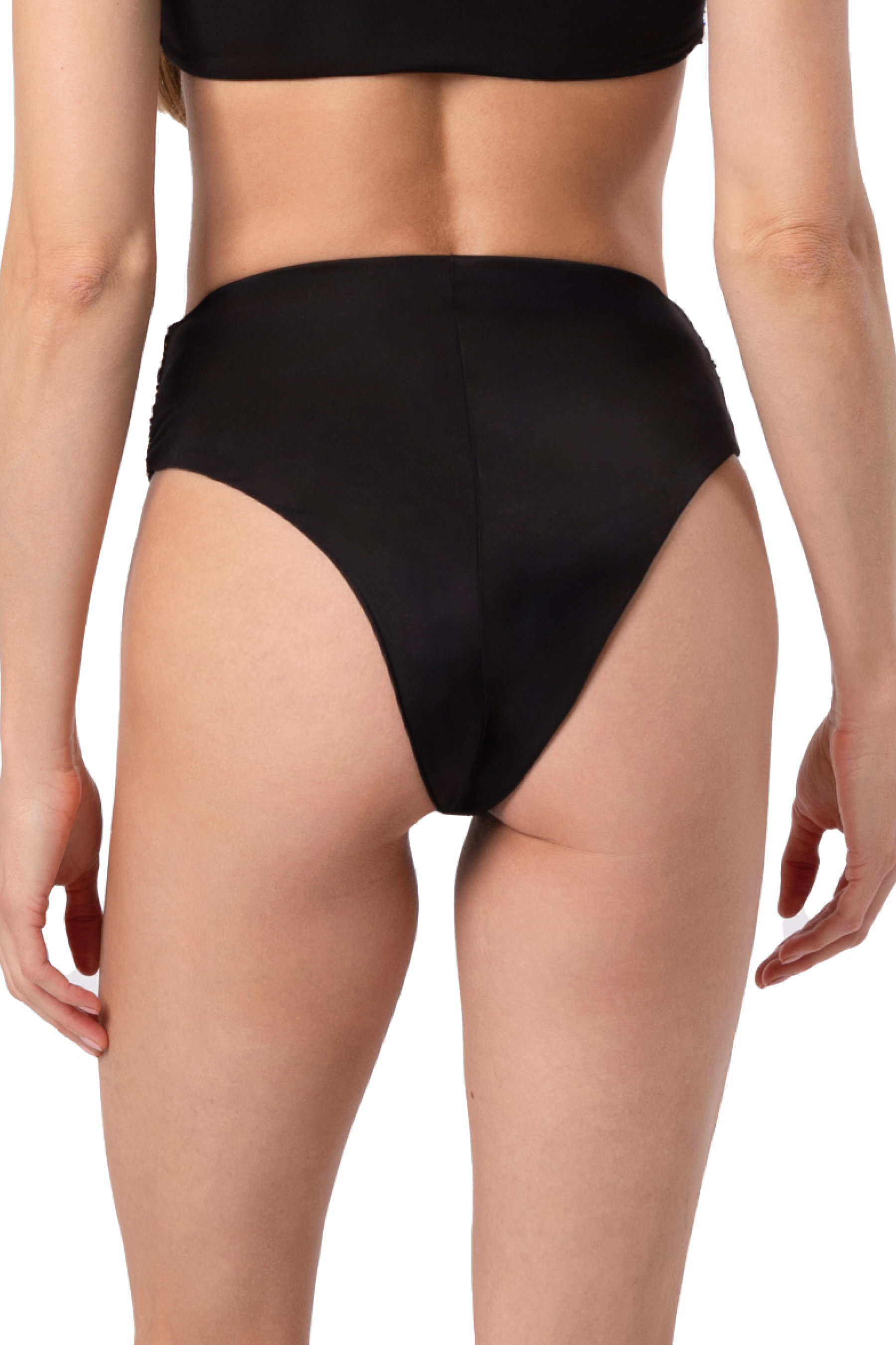 Celeste Hand-Beaded Embellished High-Waisted Bikini Bottom - Black