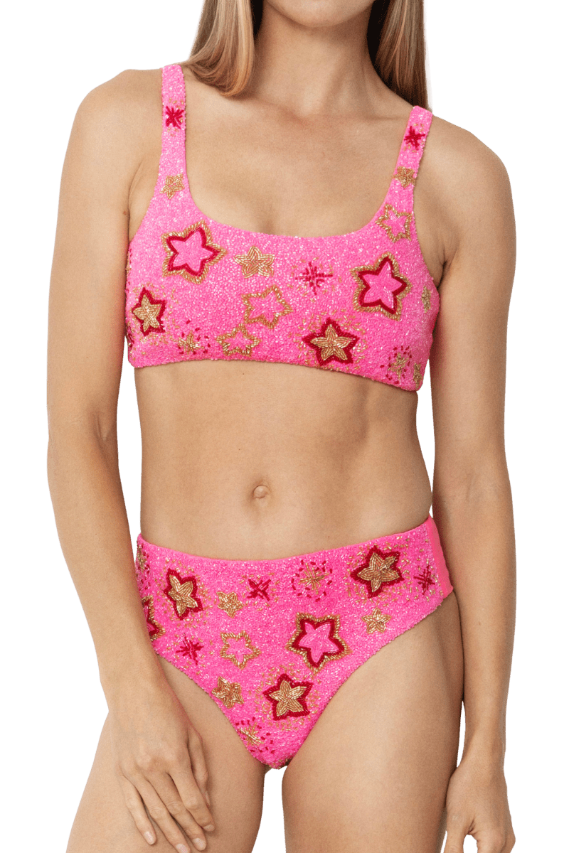 Celeste Hand - Beaded Embellished Bikini Top - Hot Pink - Self - Adore