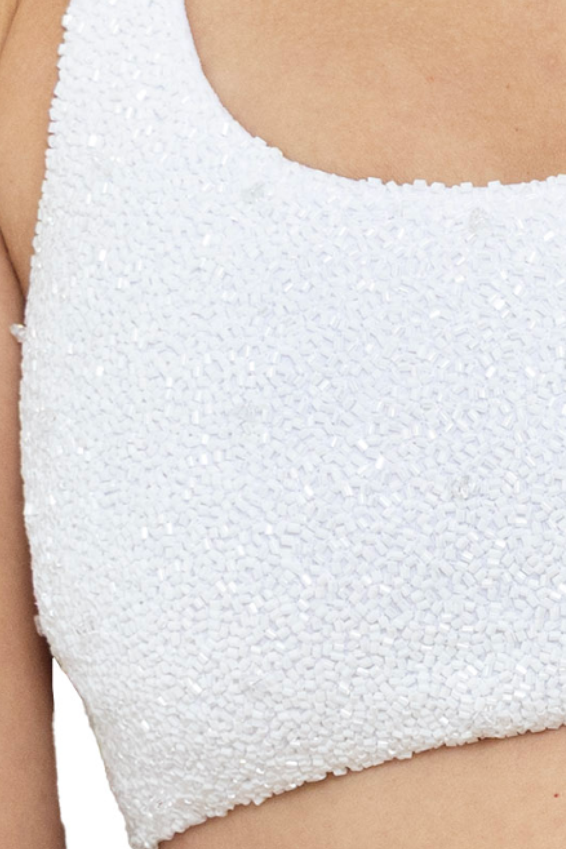 Eternal White Hand-Beaded Embellished Bikini Top