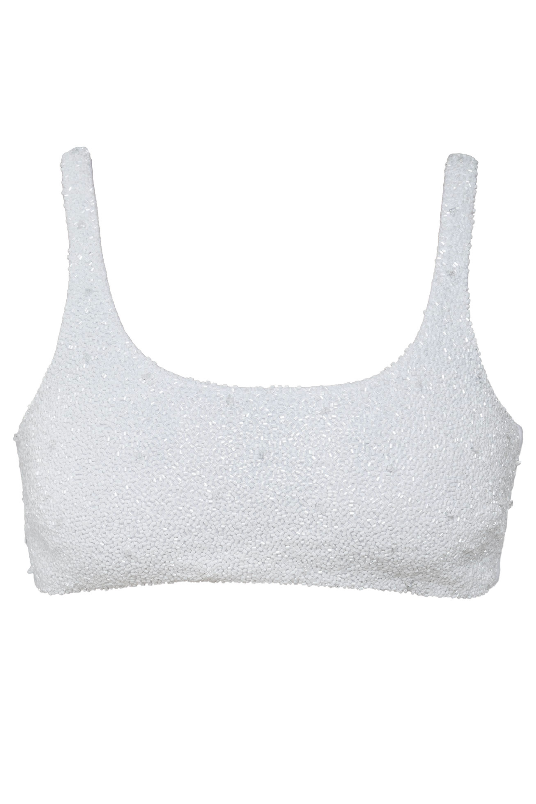 Eternal White Hand-Beaded Embellished Bikini Top