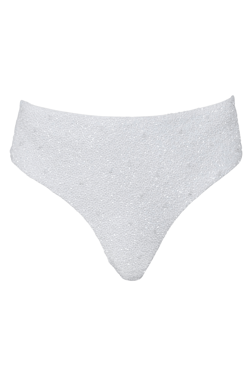 Eternal White Hand - Beaded Embellished High - Waisted Bikini Bottom - Self - Adore