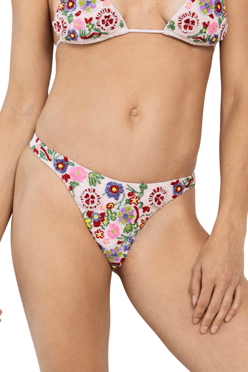 Fleur 3D Hand - Beaded Embellished Bikini Top - Pale Pink - Self - Adore