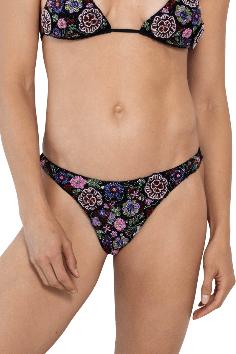 Fleur 3D Hand - Beaded Embellished Bikini Top - Black - Self - Adore
