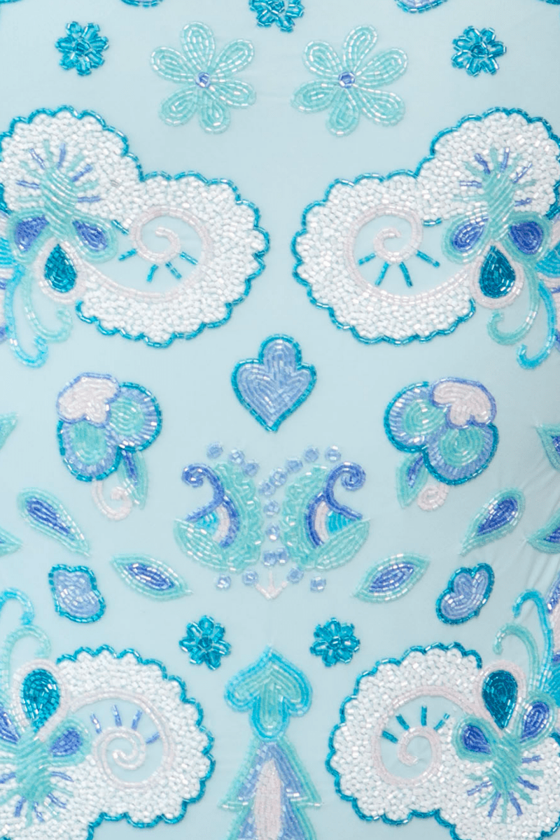 Floral Fiesta Hand - Beaded Embellished One - Piece Swimsuit - Baby Blue - Self - Adore