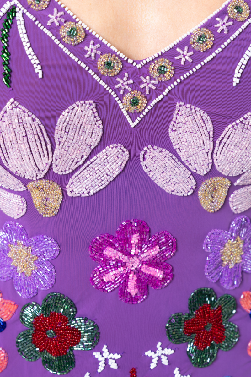 Flower Hand - Beaded Embellished One - Piece Swimsuit - Purple - Self - Adore