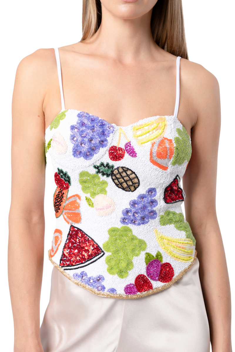 Fruit Hand - Beaded Embellished Corset Top - White - Self - Adore