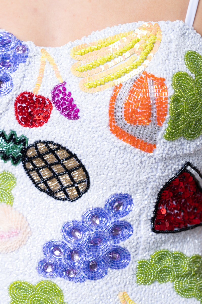 Fruit Hand - Beaded Embellished Corset Top - White - Self - Adore