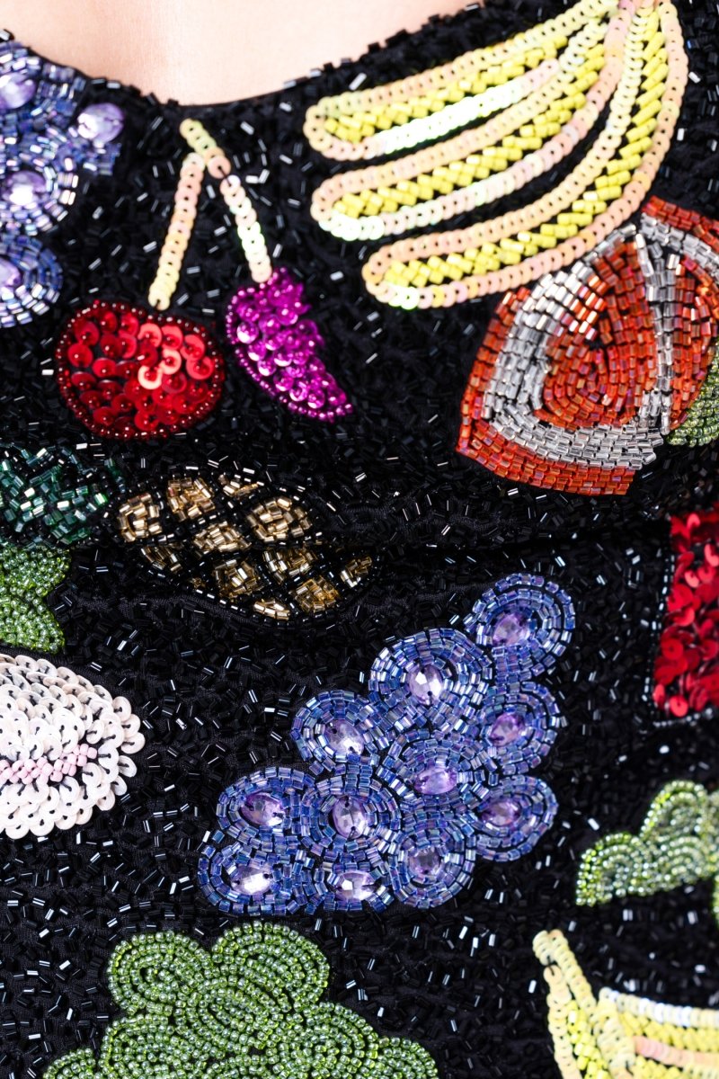 Fruit Hand - Beaded Embellished Corset Top - Black - Self - Adore