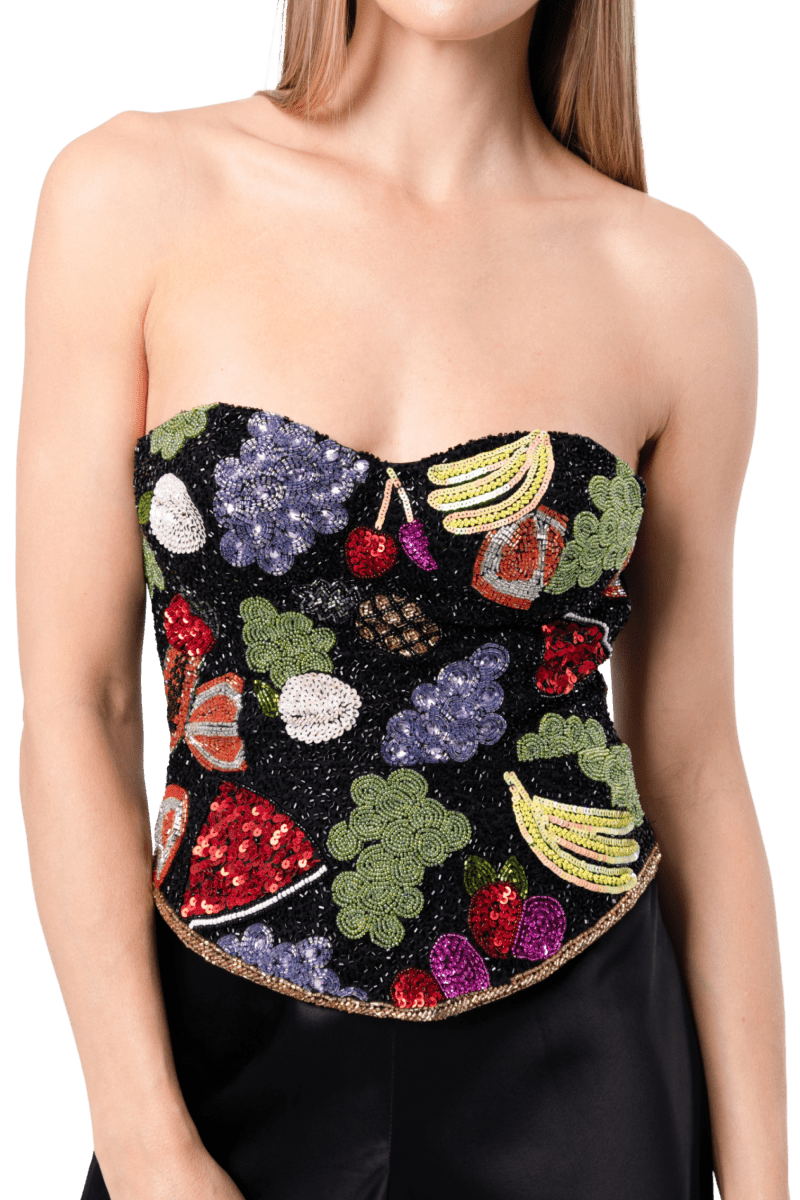 Fruit Hand - Beaded Embellished Corset Top - Black - Self - Adore