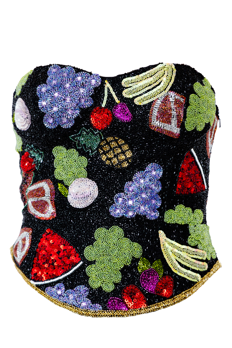 Fruit Hand - Beaded Embellished Corset Top - Black - Self - Adore