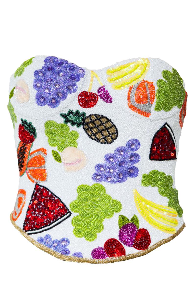 Fruit Hand - Beaded Embellished Corset Top - White - Self - Adore