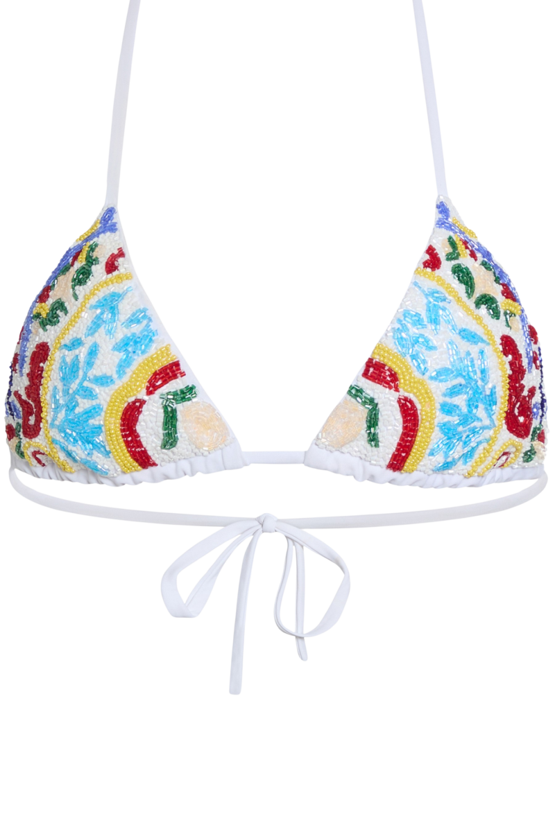 Limoncello Hand-Beaded Embellished Triangle Bikini Top - Self-Adore