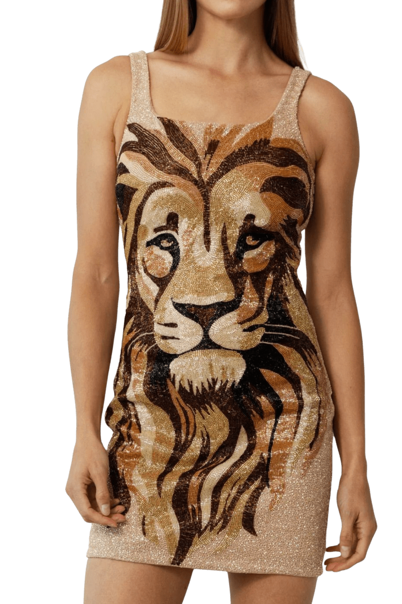 Lion Hand - Beaded Embellished Mini Dress - Self - Adore