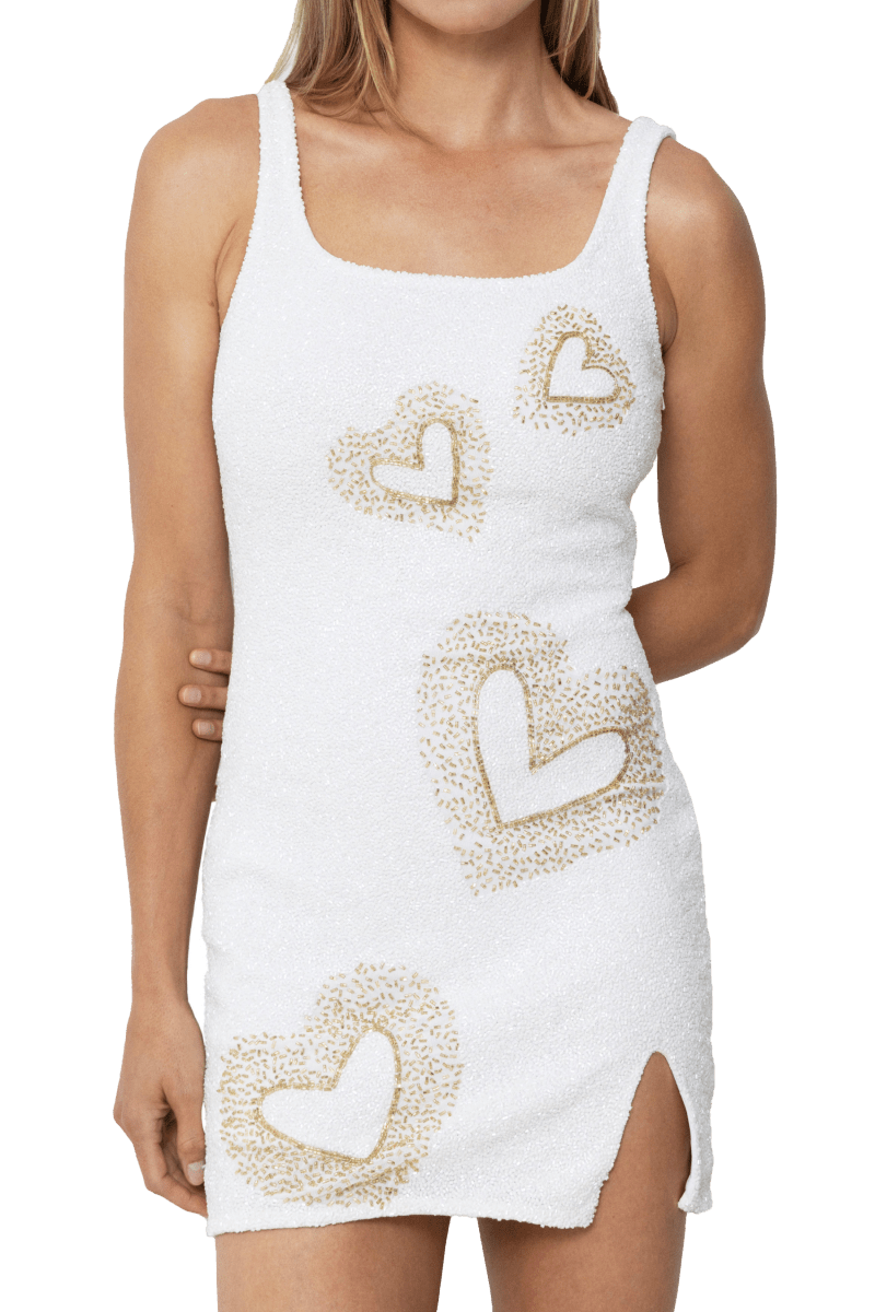 Love Hand - Beaded Embellished Mini Dress - Self - Adore