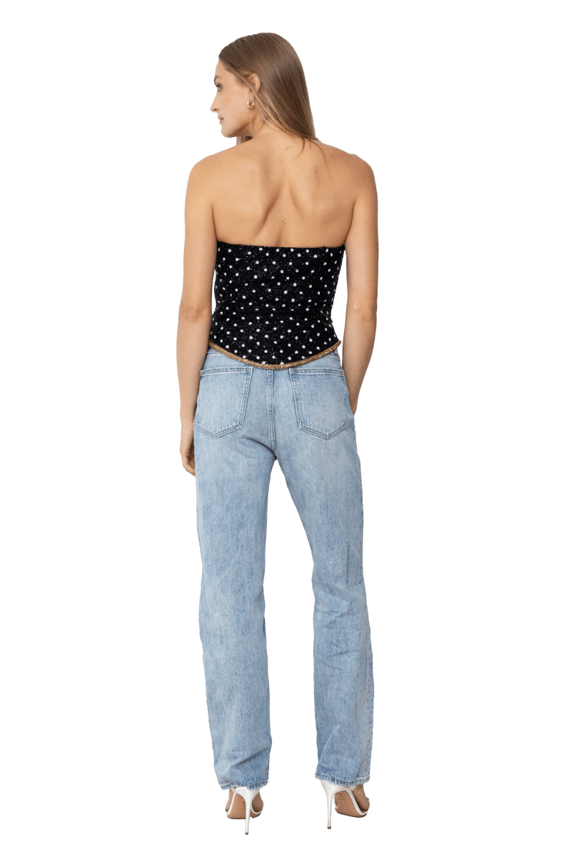 Perla Hand - Beaded Embellished Corset Top - Black - Self - Adore