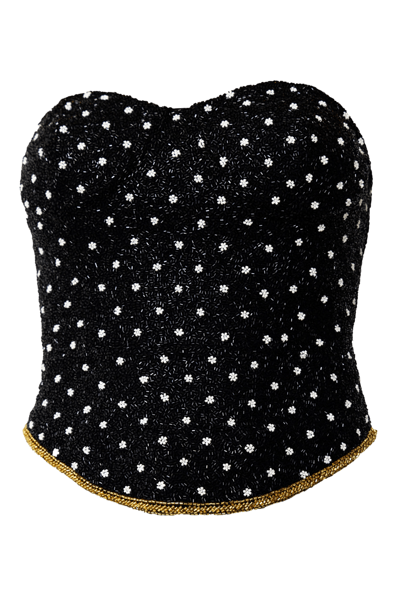 Perla Hand - Beaded Embellished Corset Top - Black - Self - Adore