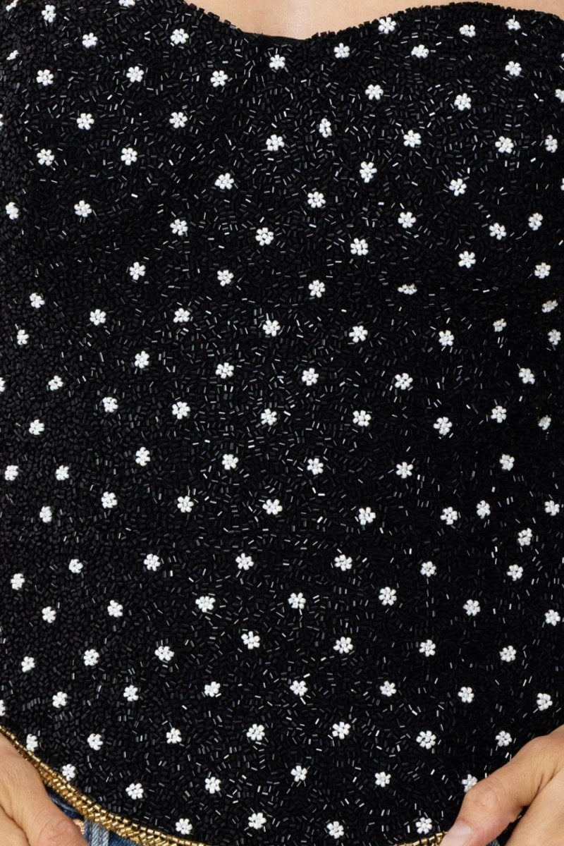 Perla Hand - Beaded Embellished Corset Top - Black - Self - Adore