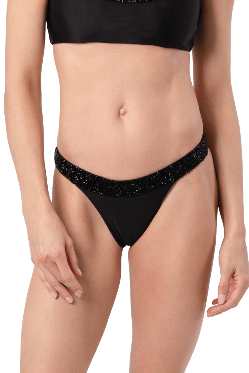 Zenya Hand - Beaded Embellished Bikini Bottom - Black - Self - Adore