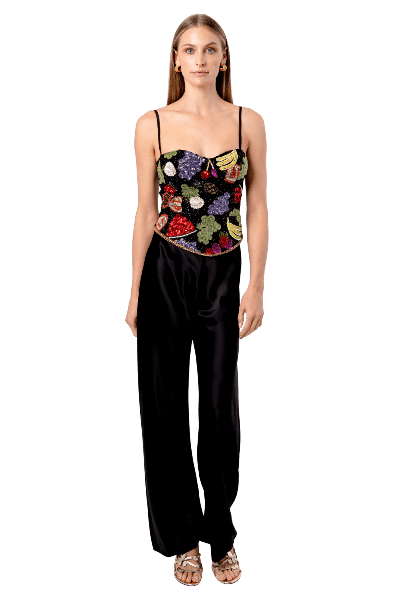 Fruit Hand - Beaded Embellished Corset Top - Black - Self - Adore