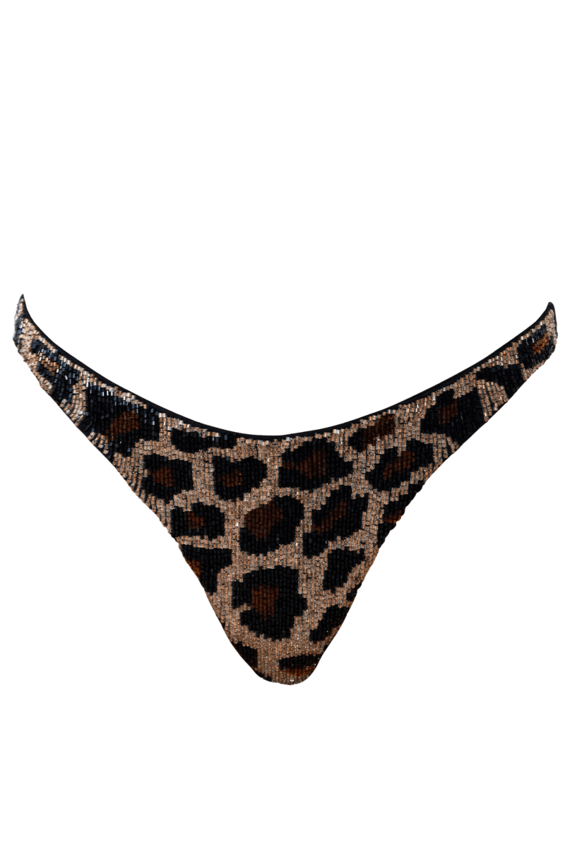 Leopard Hand - Beaded Embellished Bikini Bottom - Black - Self - Adore
